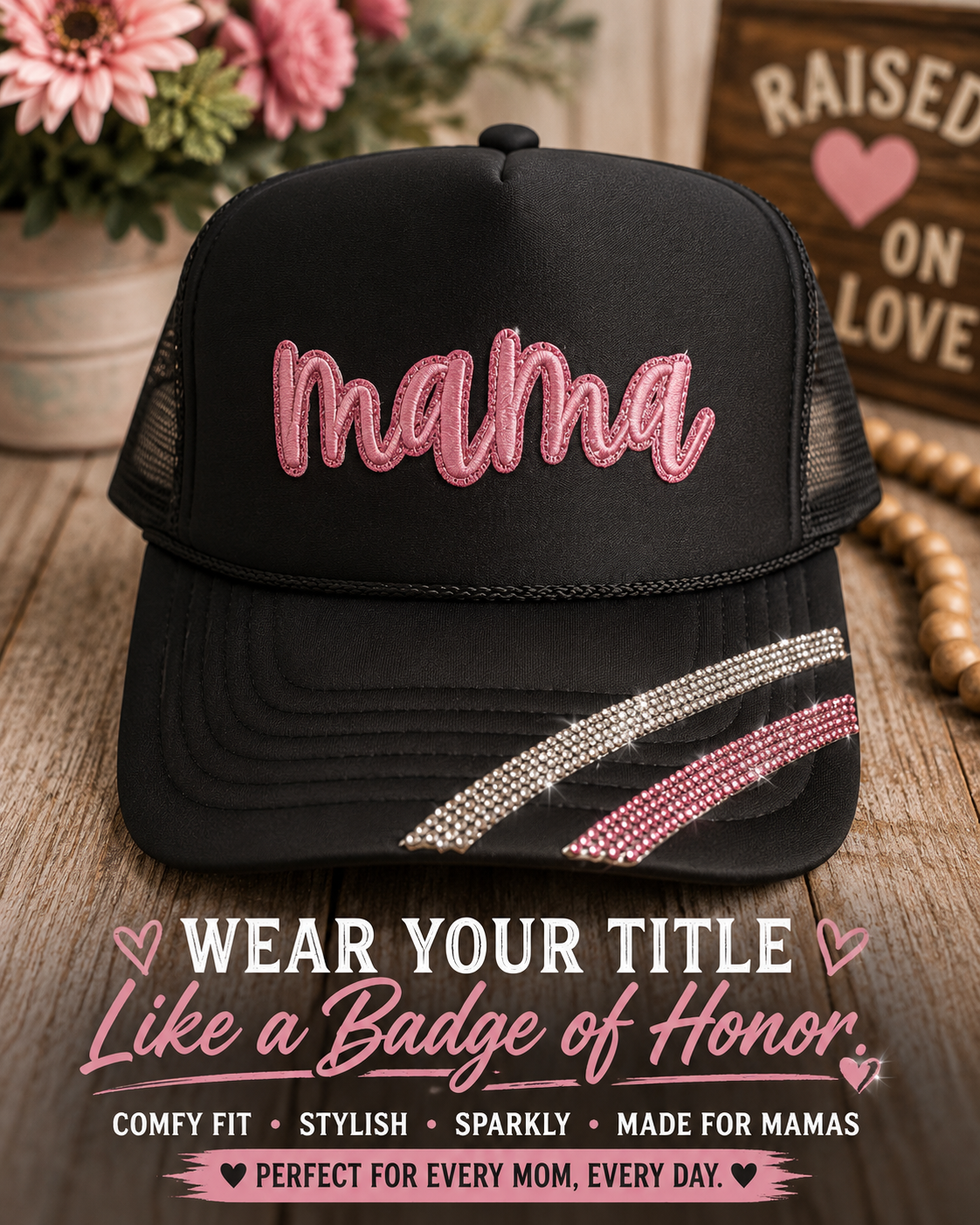 Black/Pink Mama Hat